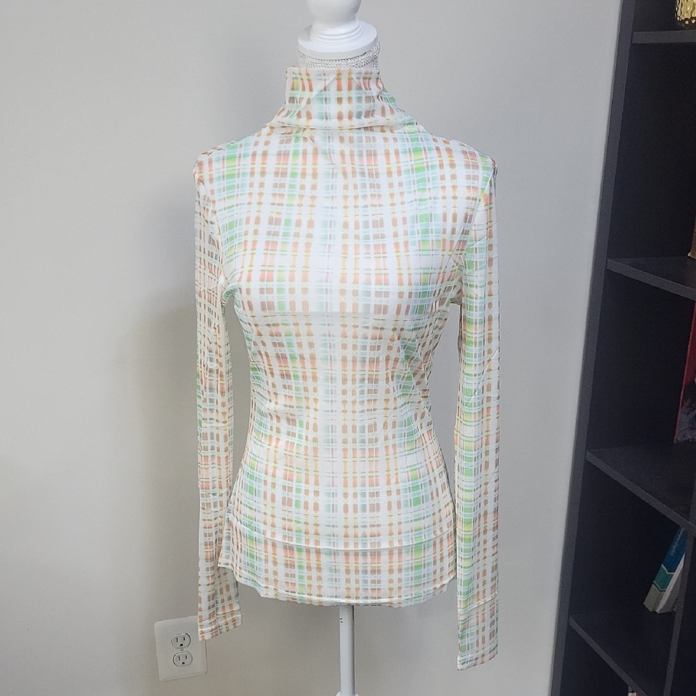 ATOIR X LARA WORTHINGTON Green Check Mock Neck Long Sleeve Top